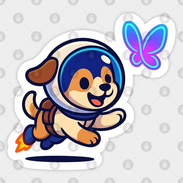 Chasing Tomorrow – Cute Space Pup & Butterfly | Wholesome Tomorrow Sprouts Tee Sticker by Anne Lee
